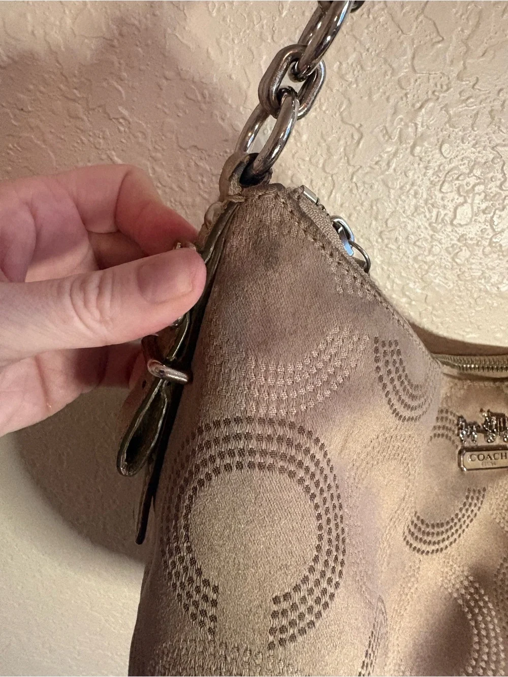 Coach Logo Metallic Taupe Hobo Shoulder Bag